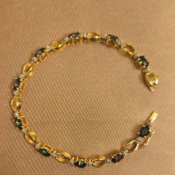 Mystic Topaz And Diamond Gold Over 925 Sterling Silver Bracelet 7 " - Picture 1 of 5